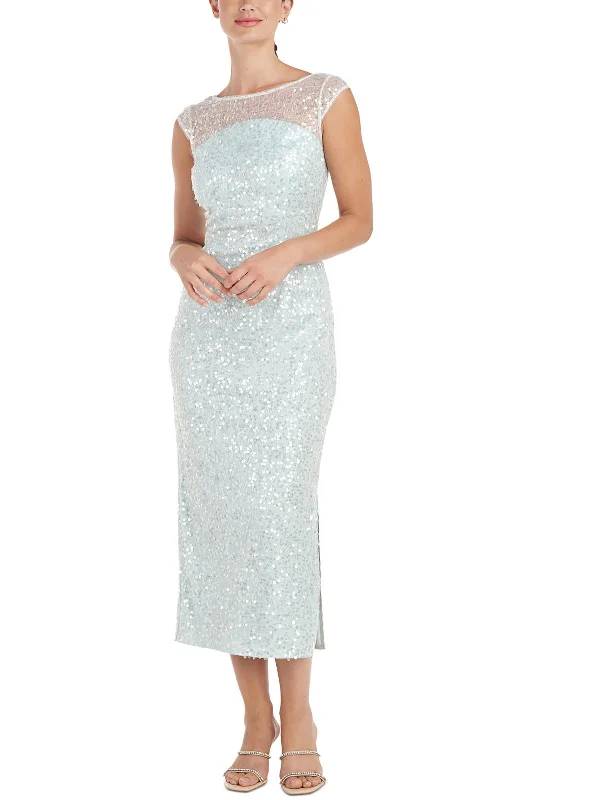Womens Sequined Polyester Midi Dress Cozy Wide Strap Midi Dress