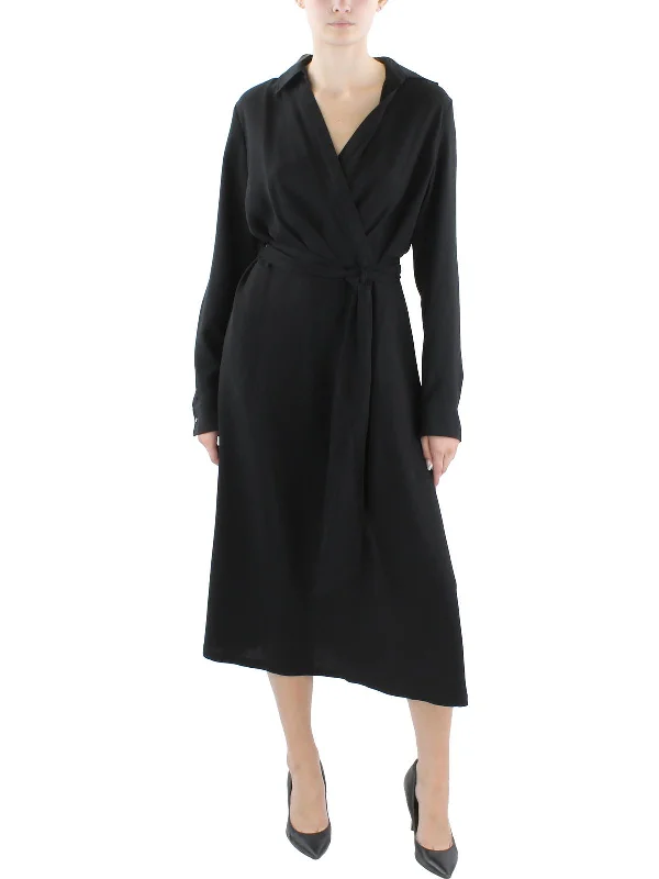 Womens Surplice Georgette Midi Dress Cozy Ribbed Knit Midi Dress