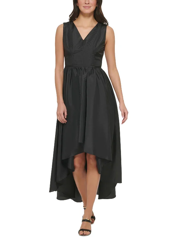 Womens V Neck Tea Length Midi Dress Fashionable High-Neck Midi Dress