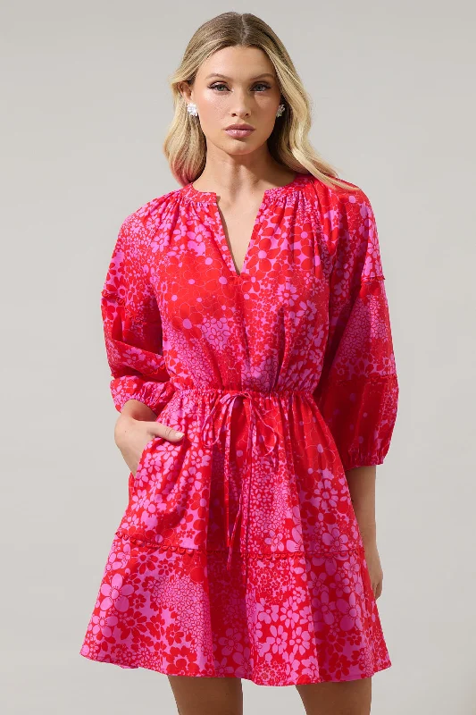 Addie Floral Dabria Split Neck Mini Dress Fashionable Off-Shoulder Mini Dress