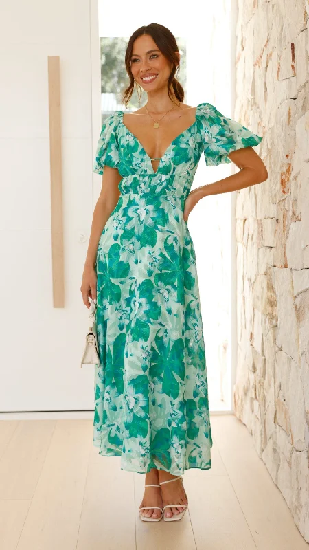 Adeliza Maxi Dress - Green Floral Trendy Maxi Dress with Straps