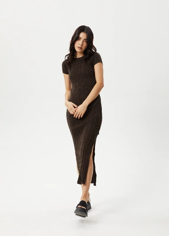AFENDS Womens Landed - Knit Maxi Dress - Coffee Fashionable Open-Back Maxi Dress