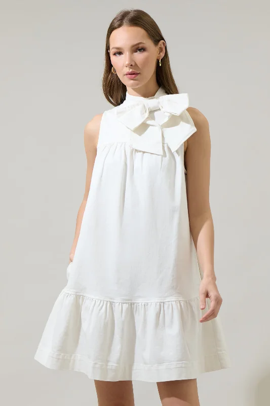 Albie Millen Bow Denim Mini Dress Elegant Lace-Up Mini Dress
