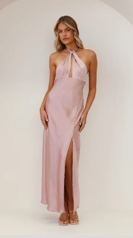 Amalia Maxi Dress - Dusty Pink Trendy Satin Maxi Dress