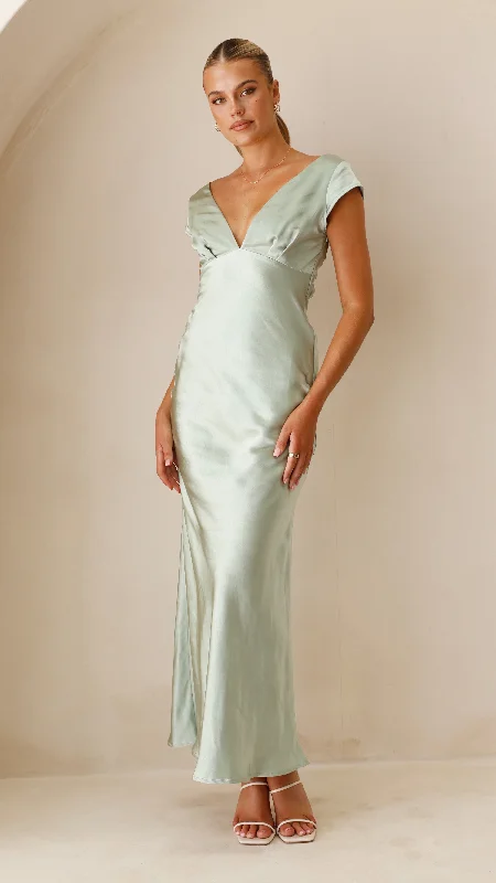 Amelia Maxi Dress - Sage Cozy Maxi Dress with Slit