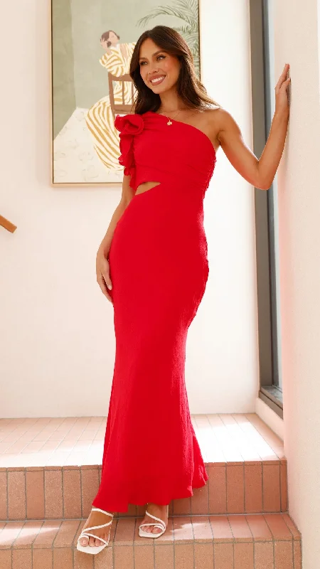 Amina Maxi Dress - Red Fashionable Asymmetrical Maxi Dress