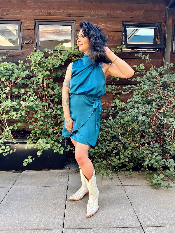 Aria Satin Mini Dress Tide Blue Classic Black Mini Dress