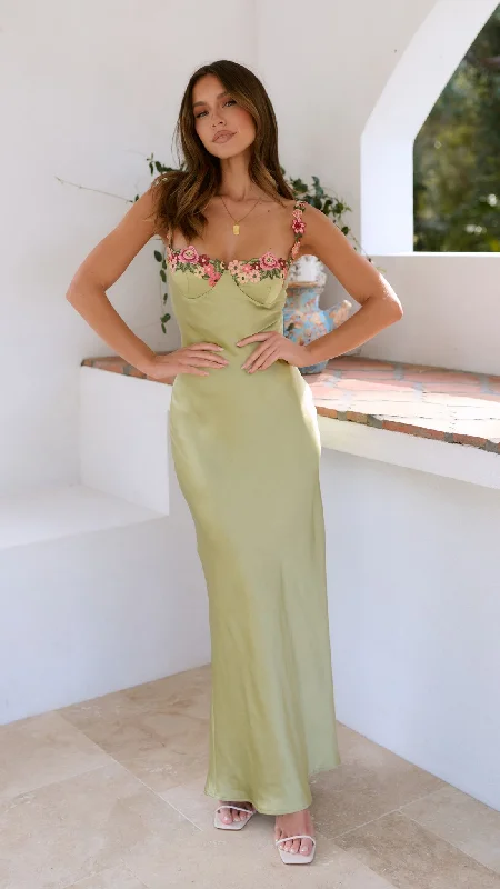 Aurora Maxi Dress - Lime Comfortable Maxi Dress with Slits