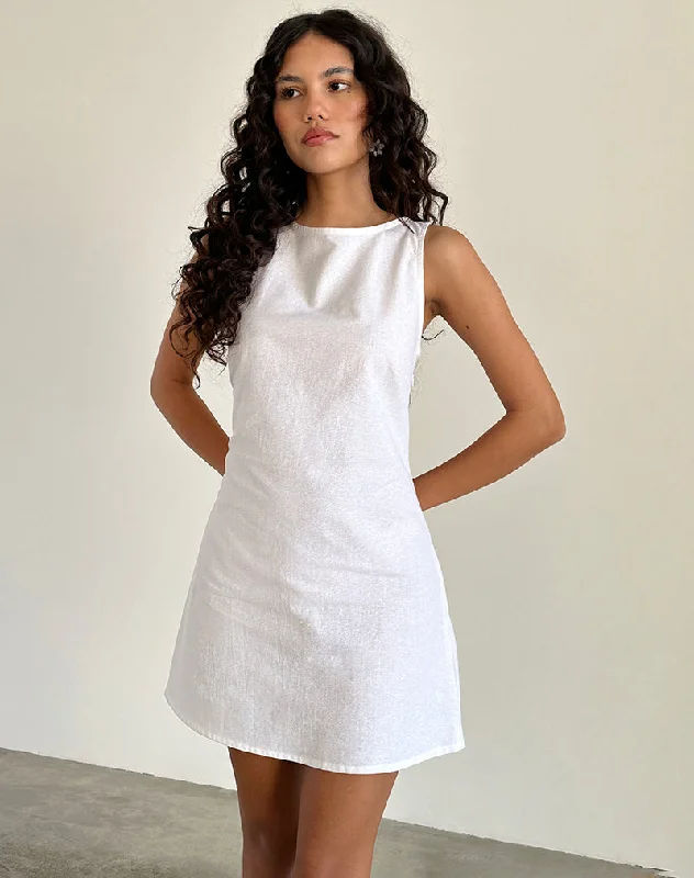 Ayana Open Back Mini Dress in Off White Linen Elegant Velvet Mini Dress