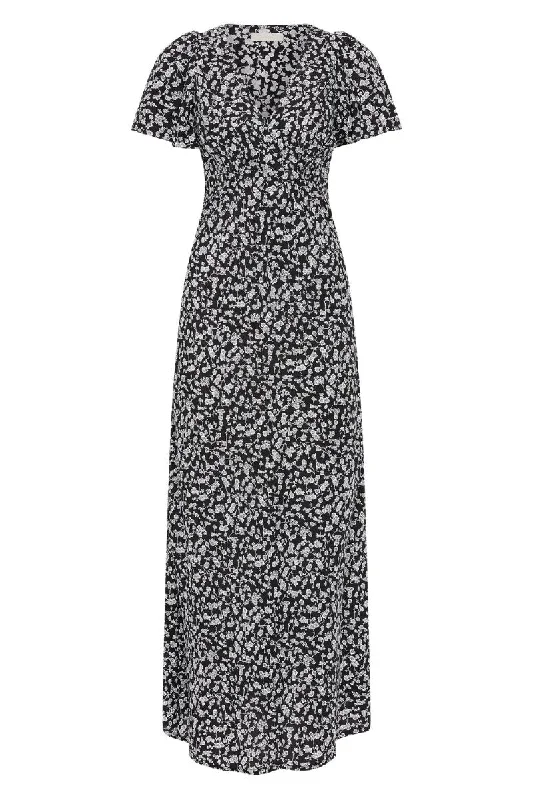 BODA MAXI DRESS-AMARYLLIS FLORAL BLACK/WHITE Fashionable Sheer Maxi Dress