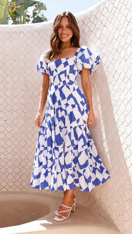Bronty Maxi Dress - Blue Comfortable Pleated Maxi Dress