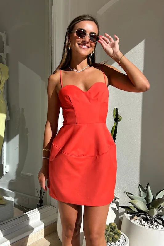 Doherty Peplum Mini Dress Coral Chic Tropical Mini Dress