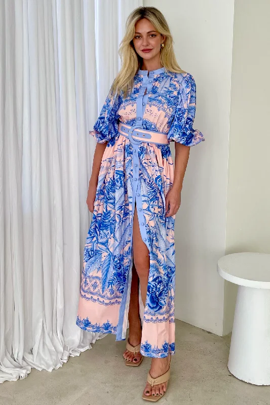 CLEMENTINE MAXI DRESS BLUE Trendy V-Neck Maxi Dress