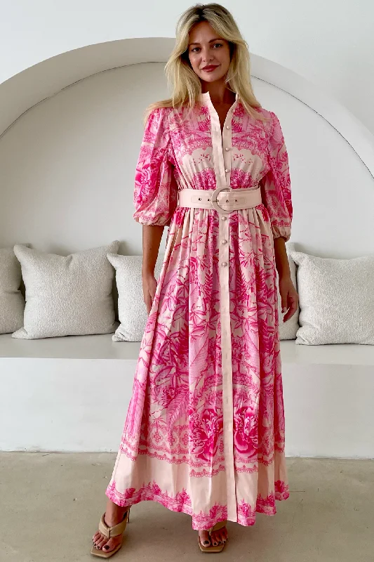 CLEMENTINE MAXI DRESS PINK Elegant Pleated Maxi Dress