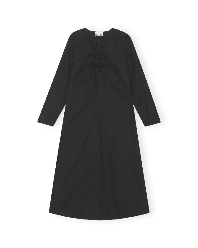Cotton Poplin Maxi Dress - Black Comfortable Maxi Dress with Belt
