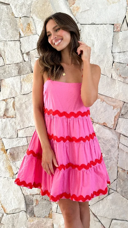 Dajuan Mini Dress - Pink / Red Comfortable Smocked Mini Dress