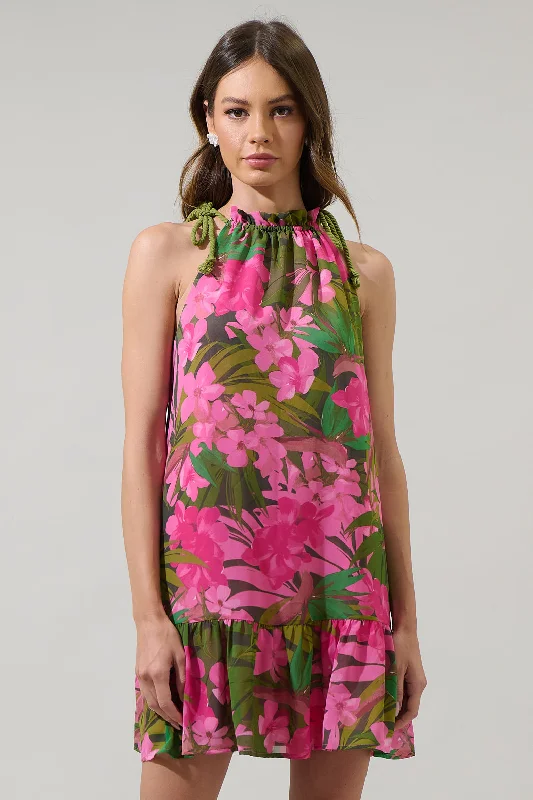 Dandi Floral Rumba Halter Mini Dress Cozy Cowl Neck Mini Dress