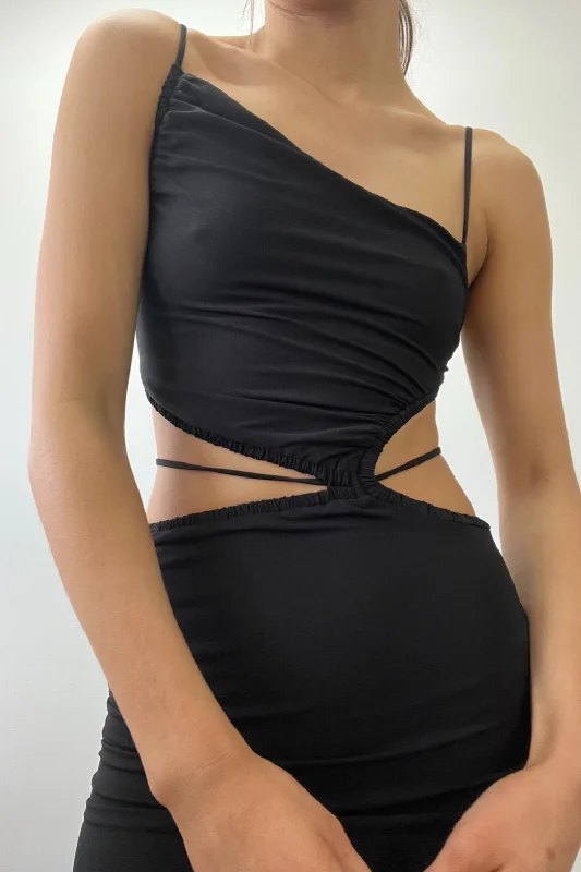 DILKON MAXI DRESS (BLACK) Elegant Wraparound Maxi Dress