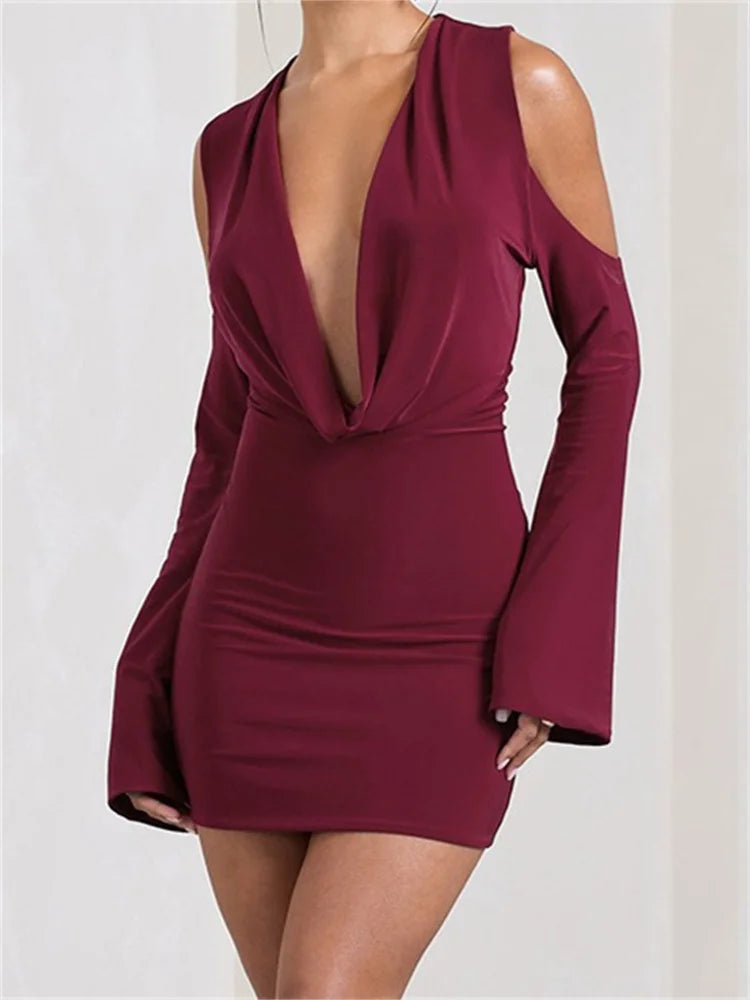 Elegant Front Ruched V-neck Mini Dresses Fashionable Denim Mini Dress