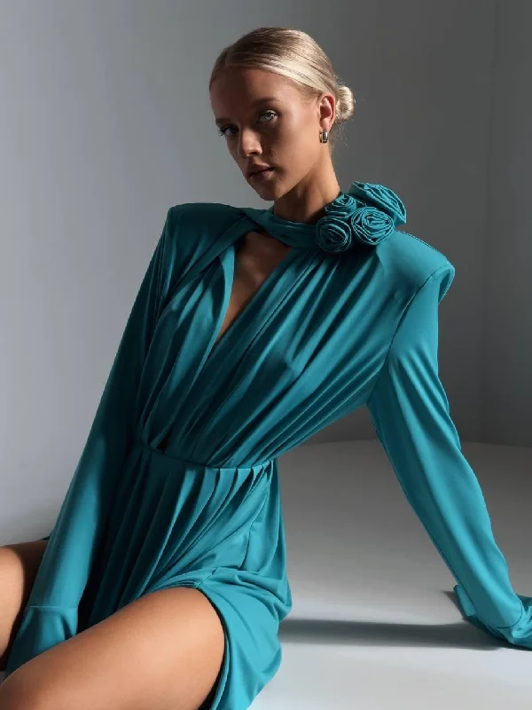 Elegant Turquoise Maxi Dress Trendy Button Front Maxi Dress