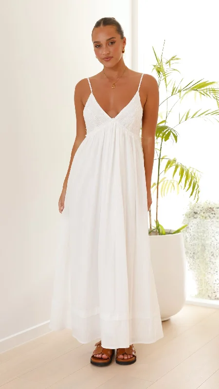 Elouise Maxi Dress - White Comfortable Plunging Neckline Maxi Dress
