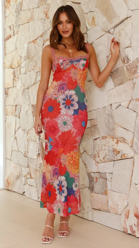 Fabre Maxi Dress - Multi Floral Stylish One-Shoulder Maxi Dress