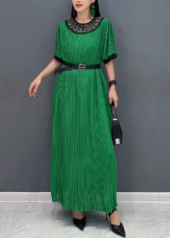 Green Lace Patchwork Hollow Out Maxi Dresses Summer AO1072 Elegant Maxi Dress with Ruffles