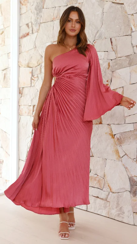 Gwen One Shoulder Maxi Dress - Pink Classic Strapless Maxi Dress