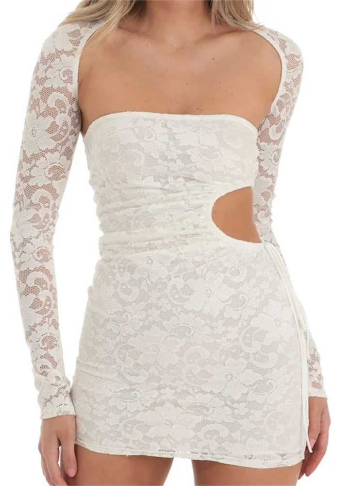Hollow Out Strapless Backless Lace Mini Dresses Cozy Ruched Mini Dress