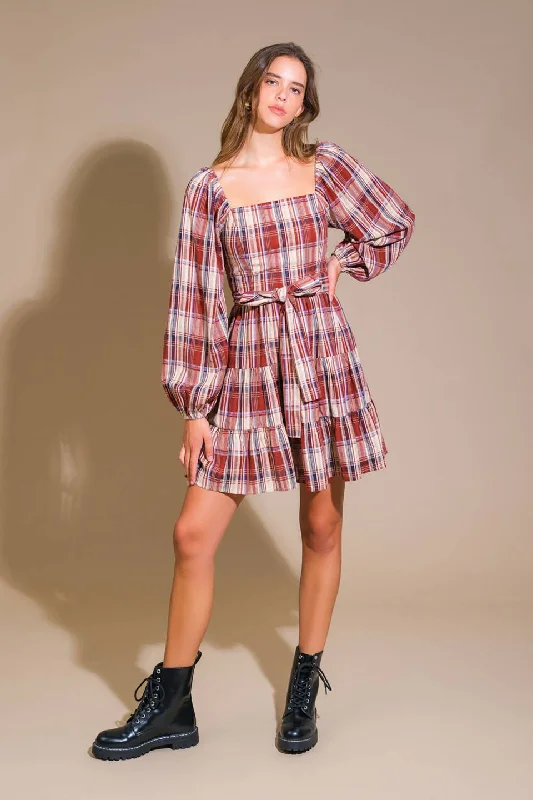 HONEY HUG PLAID MINI DRESS Comfortable Shift Mini Dress
