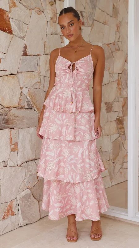 Jadey Maxi Dress - Peach Floral Elegant Maxi Dress with Ruffles