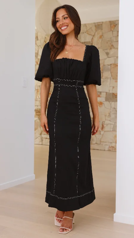 Jayde Maxi Dress - Black Fashionable Faux Wrap Maxi Dress