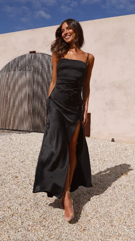 Julia Maxi Dress - Black Elegant Wraparound Maxi Dress