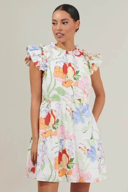 Juliet Floral Garden Lauren Shift Mini Dress Elegant Lace-Up Mini Dress