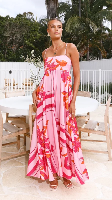 Kaethe Maxi Dress - Pink/Orange Elegant Maxi Dress with Belt