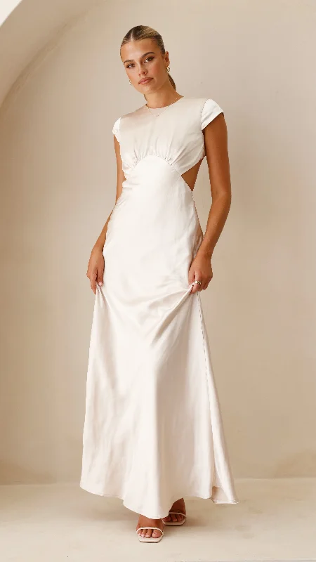 Kate Maxi Dress - Champagne Stylish Long Sleeve Maxi Dress