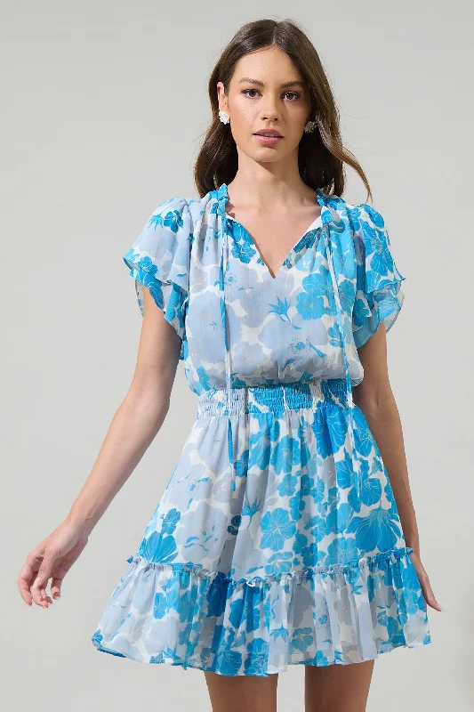 Kerela Floral Bumble Ruffle Mini Dress Chic Tropical Mini Dress