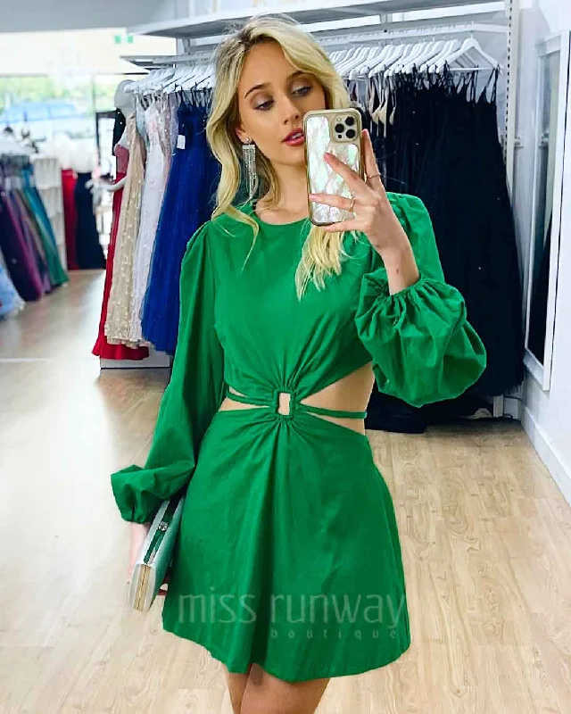 Kianna Mini Dress - Green Fashionable A-Line Mini Dress