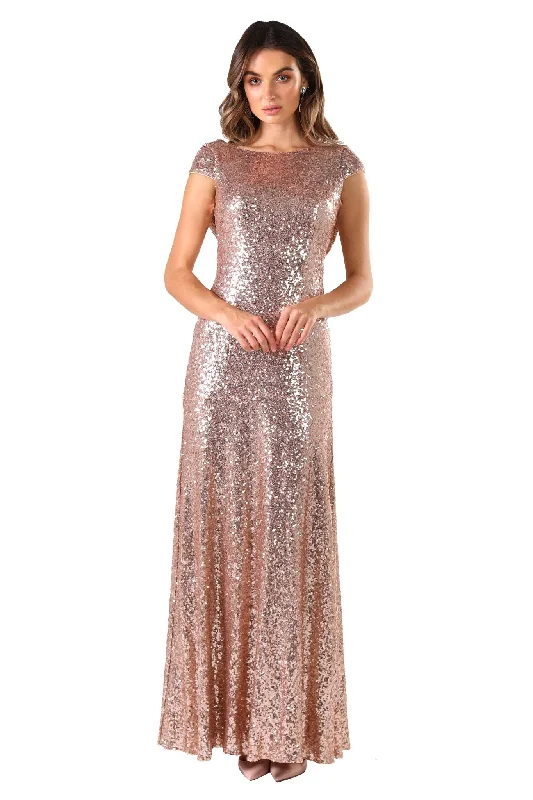 Kira Cowl Back Sequin Maxi Dress - Rose Gold Trendy Ruffled Maxi Dress