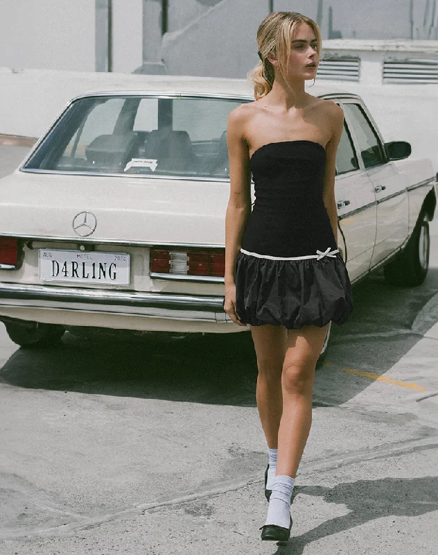 Klaita Puffball Mini Dress in Black Classic Striped Mini Dress