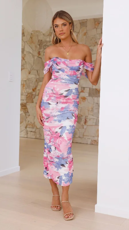 Kylie Maxi Dress - Pink/Blue Floral Trendy Floral Print Maxi Dress