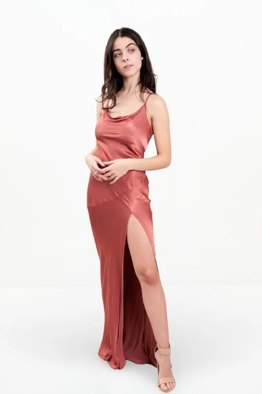LA LUNE BIAS MAXI DRESS (TERRACOTTA) Comfortable Bohemian Maxi Dress