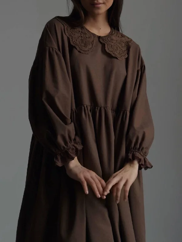 Lace Detail Brown Bohemian Maxi Dress Stylish Boho Maxi Dress