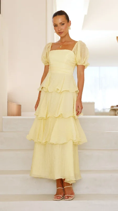 Lanelle Maxi Dress - Yellow Trendy Satin Maxi Dress