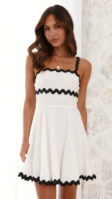 Lys Mini Dress - White/Black Trendy Denim Mini Dress