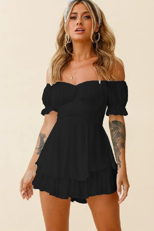 Mahoney Smocked Ruffle Mini Dress - Black Fashionable Party Mini Dress