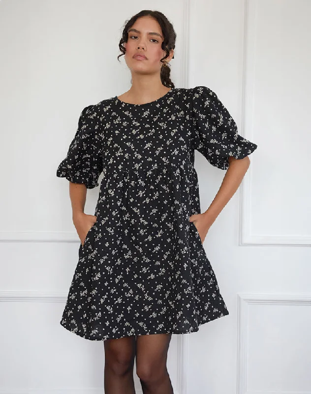 Marate Mini Dress in Floral Land Black Trendy Cut-Out Mini Dress