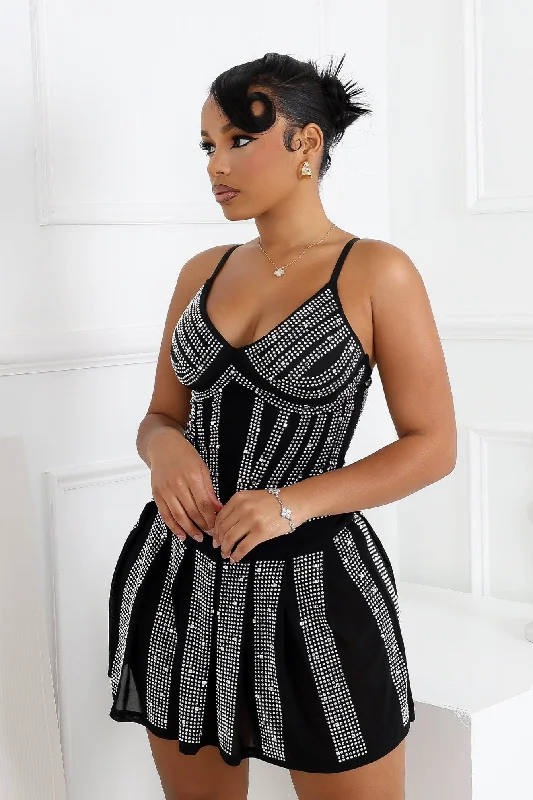 Marie Mesh Rhinestone Pleated Mini Dress Stylish Summer Mini Dress