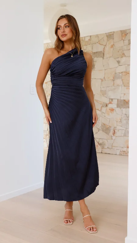 Marissa Maxi Dress - Navy Cozy Maxi Dress with Slit