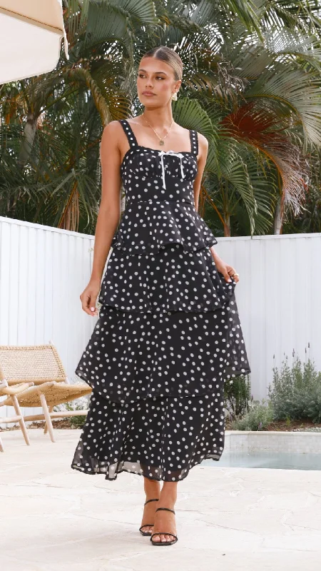 Maura Maxi Dress - Black/White Elegant Silk Maxi Dress